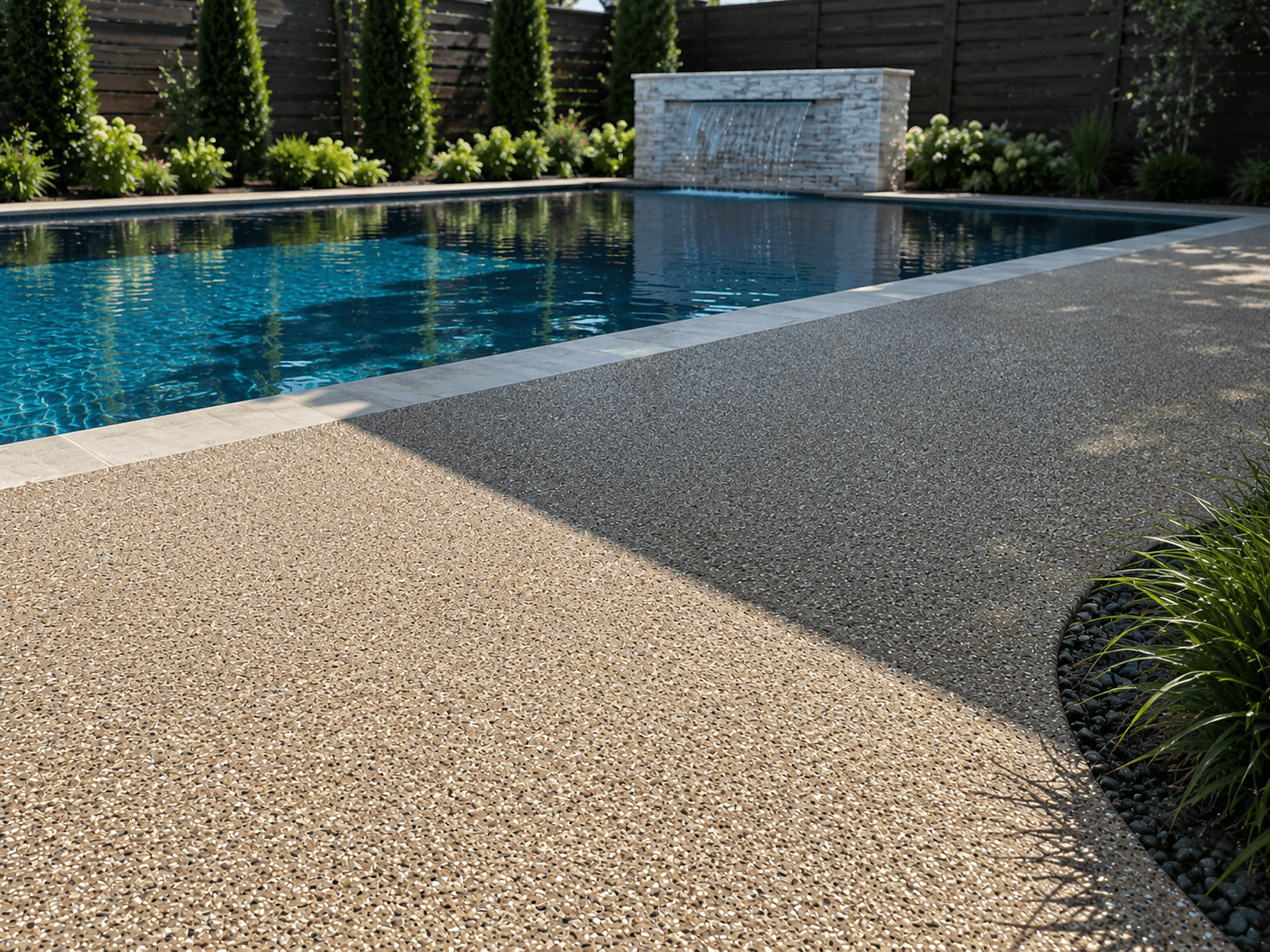 Chip-flake coated pool deck by Herd Coatings